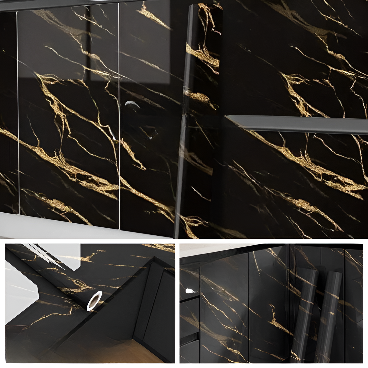 Black Gold Marble Sheet For Kitchen