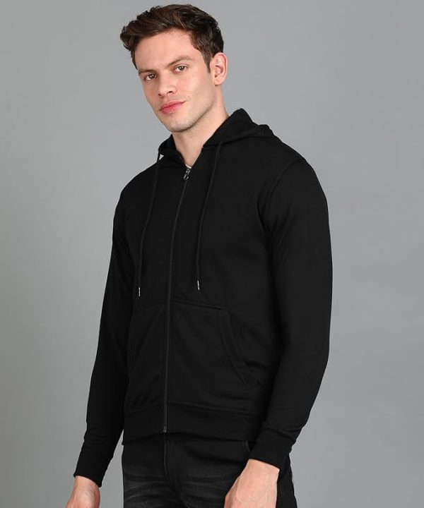 Plain Black Zipper Hoodie For Mens